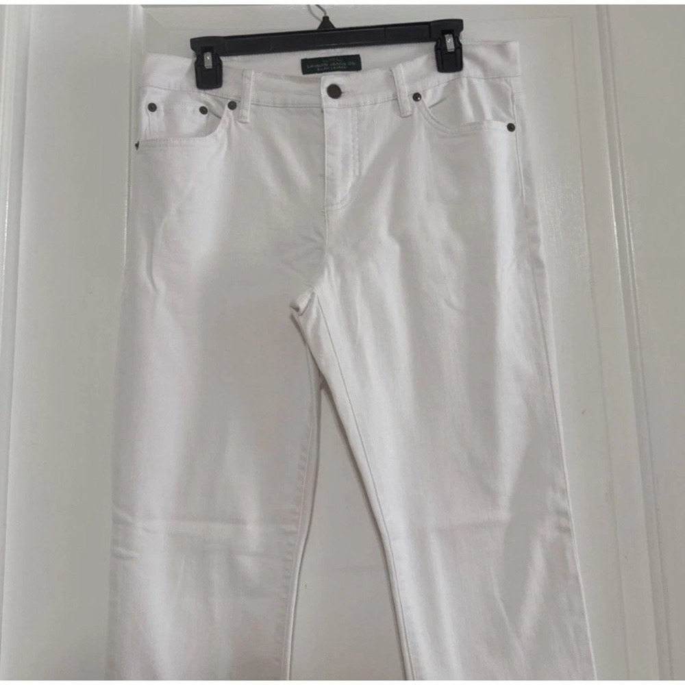 LRL Ralph Lauren White Jeans Stretch Slimming Modern Bootcut Flare Jeans Size 10